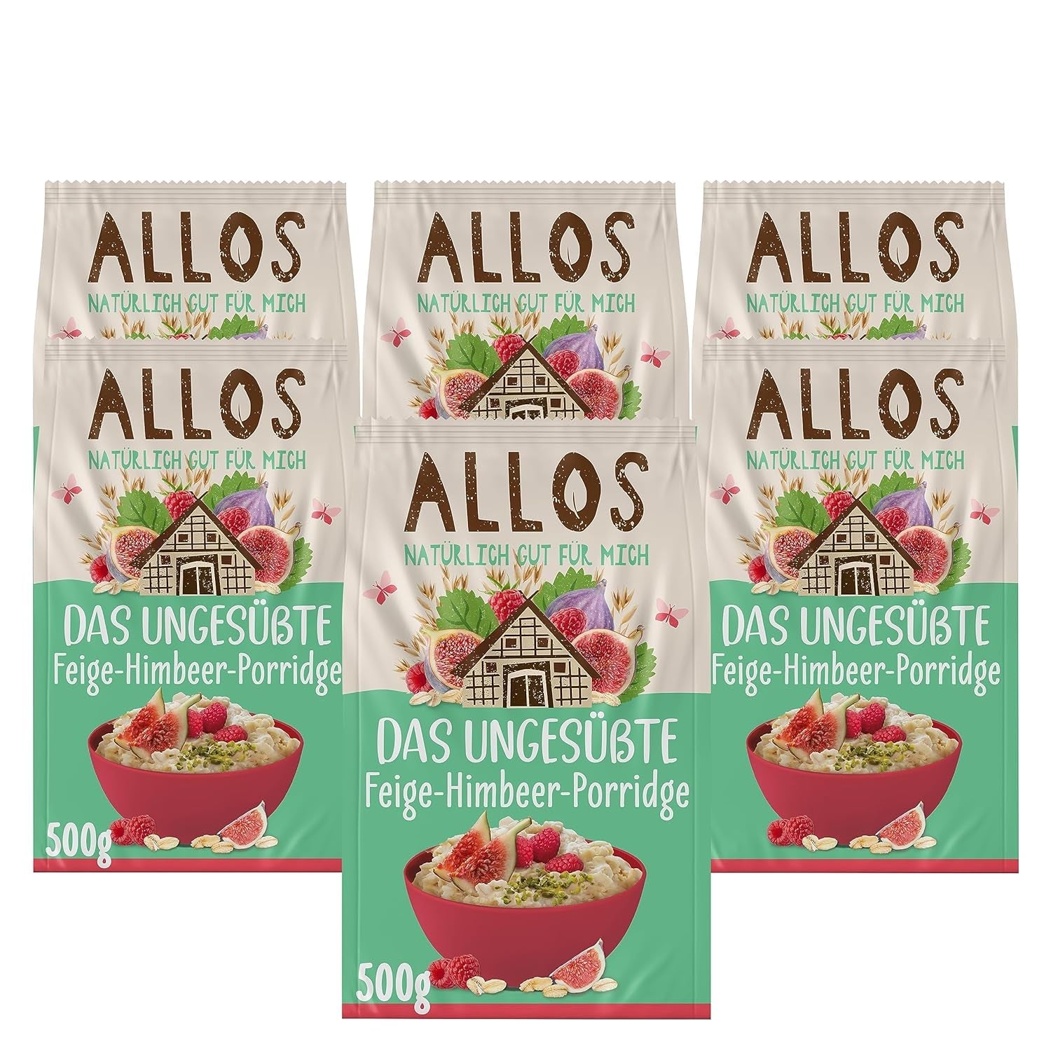 Porridge Allos di fichi e lamponi non zuccherato | Porridge senza zucchero | Muesli biologico | Muesli alla frutta | Farina d'avena | Porridge a colazione | Cereali per la colazione | Vegano | Confezione da 6 (6 x 500 g)