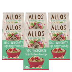 Porridge Allos di fichi e lamponi non zuccherato | Porridge senza zucchero | Muesli biologico | Muesli alla frutta | Farina d'avena | Porridge a colazione | Cereali per la colazione | Vegano | Confezione da 6 (6 x 500 g)