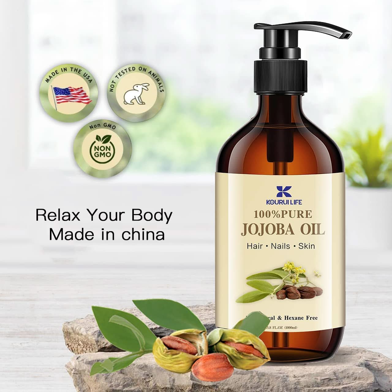 Olio di jojoba biologico 1 litro, puro al 100% Cosmetici e Bellezza Naty Shop
