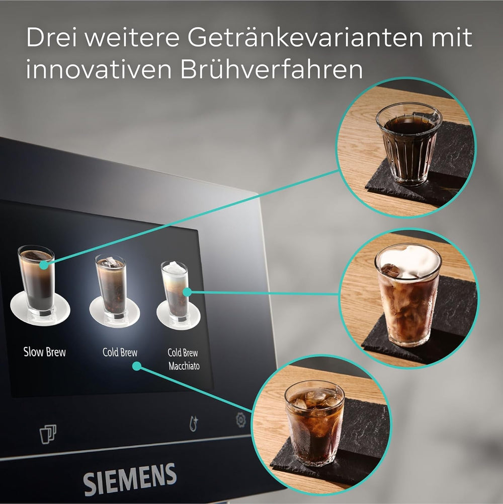 Espressor automat integral Siemens EQ700, ecran TFT color mare, 36 de băuturi calde și reci, cold brew, funcție 2 căni, control prin aplicație, sistem automat de curățare, oțel inoxidabil negru, TQ717D03