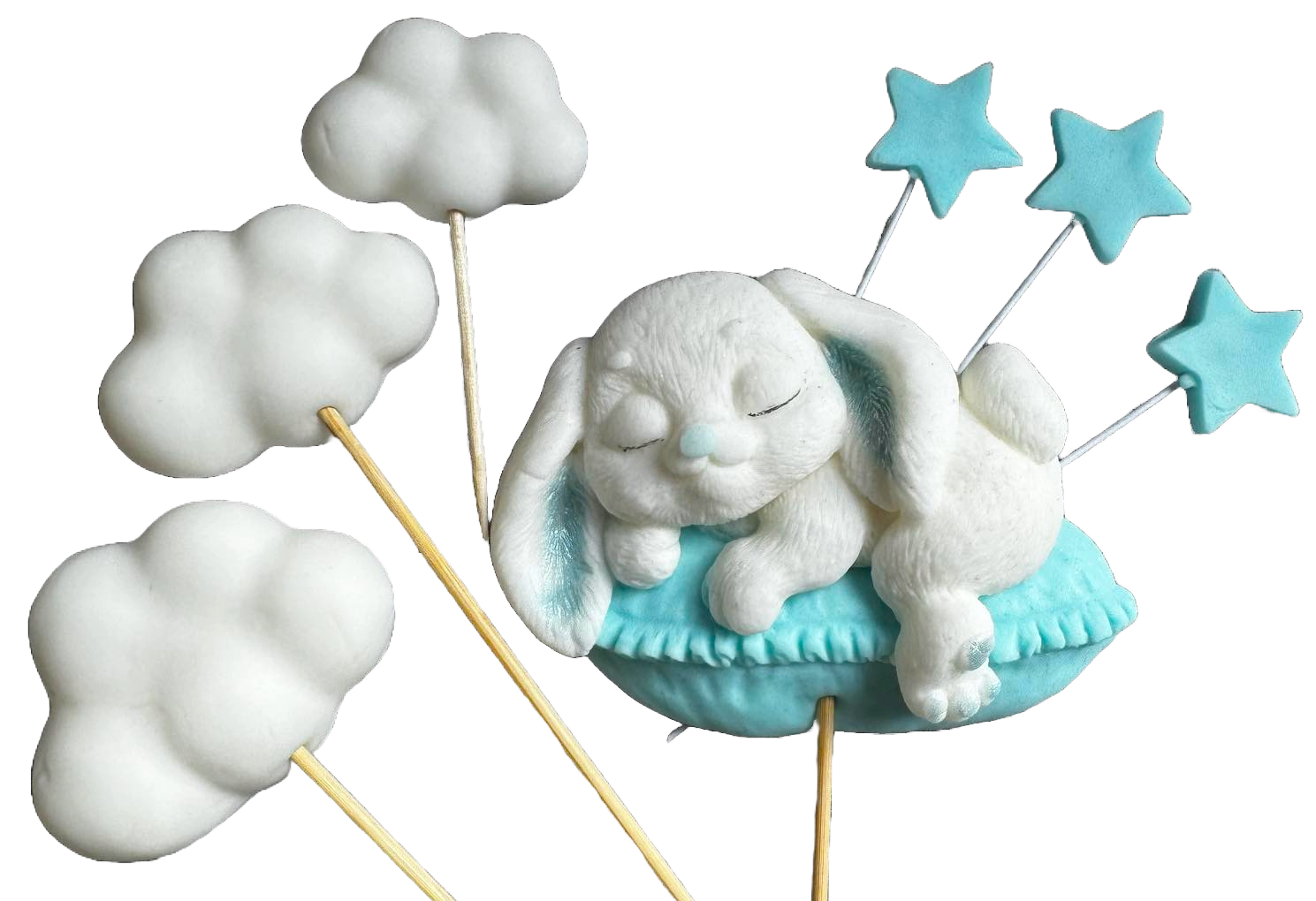 Set 7 decoratiuni comestibile din zahar, Iepuras Decoratiuni din Pasta de Zahar Naty Shop