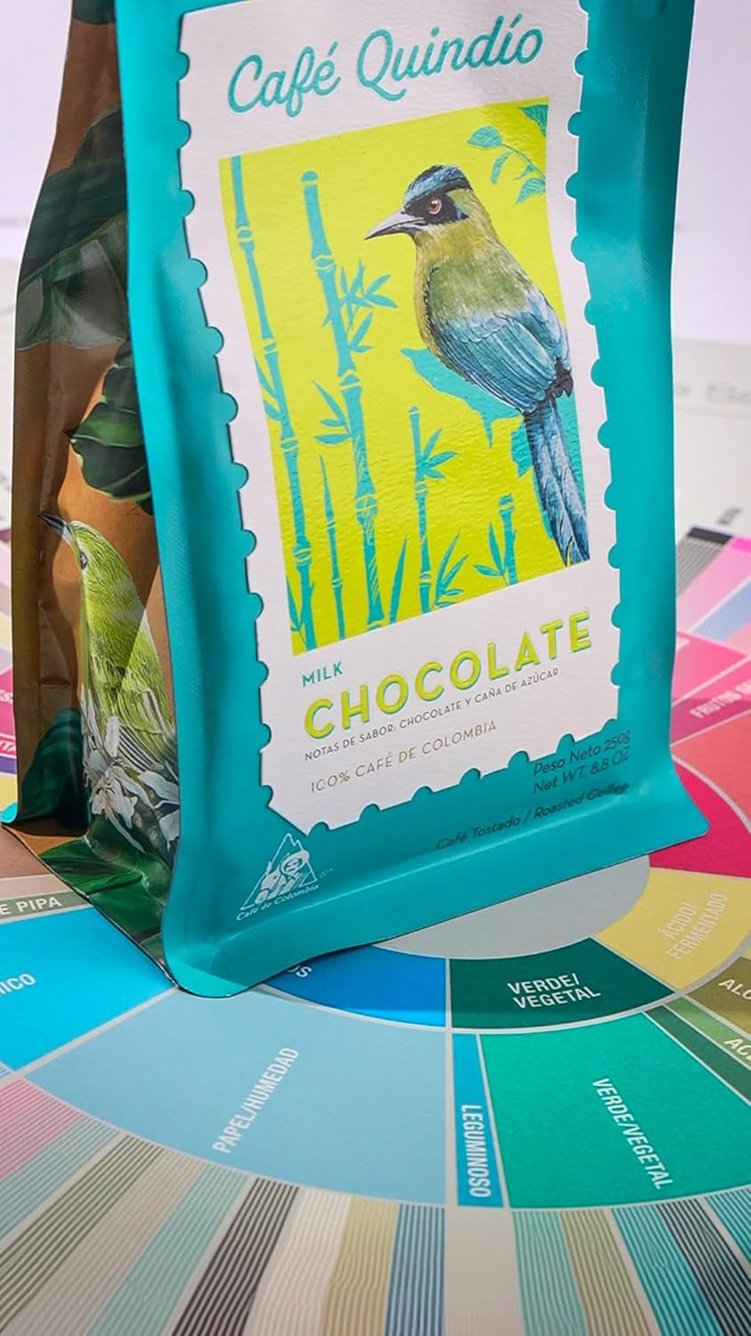 Cafe Quindio Specialty Coffee - boabe de cafea 100% Arabica, Columbia - cu note naturale de aromă de ciocolată cu lapte (250g) - ideală pentru cafea filtrată, aparate portafilter sau aparate de cafea complet automate