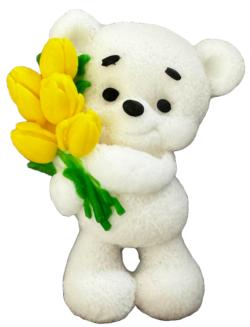 Decoratiune comestibila din zahar, Ursulet cu lalele Decoratiuni din Pasta de Zahar Naty Shop