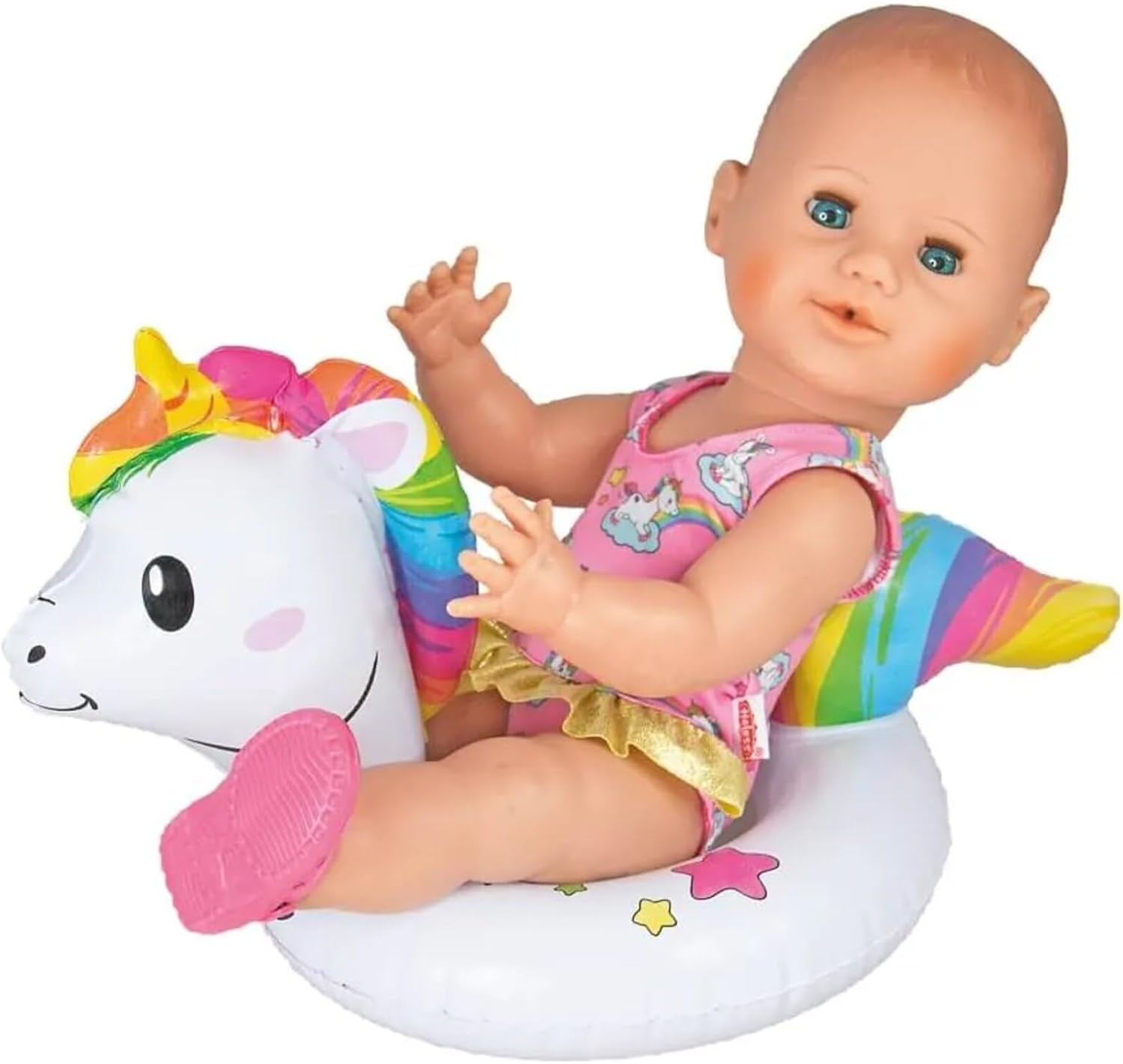 Heless 6601 - Inel de înot pentru păpuși, unicorn Henri, dimensiune 28-35 cm, pentru distracție în piscină, lac și cadă