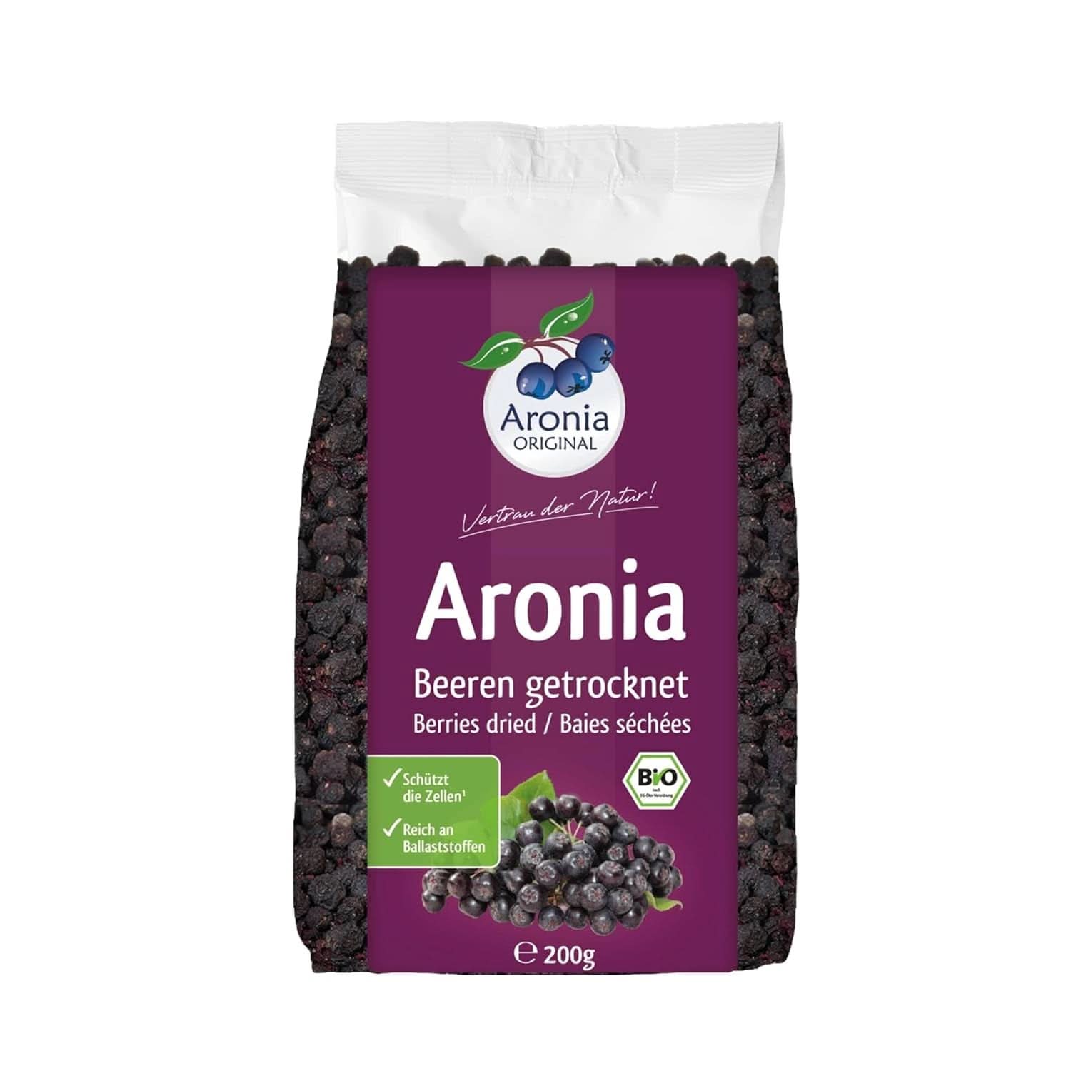 Aronia ORIGINAL, Frutti di aronia disidratati, senza conservanti, senza zuccheri aggiunti, 500 grammi Naty Shop prodotti disidratati 200 grammi
