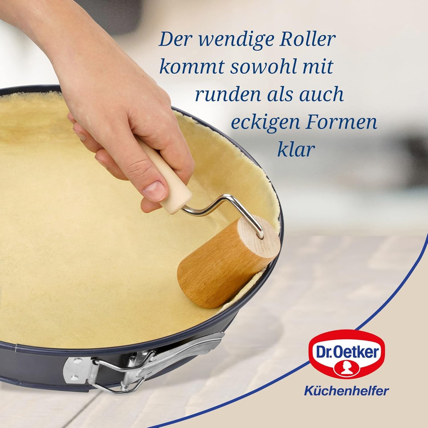Dr. Oetker Teigroller aus Holz – Teigrolle aus Buchenholz di alta qualità – Perfekt für round und eckige Formen – ca. 18 x 7 cm, Rolle Durchmesser ca. 4,5 cm