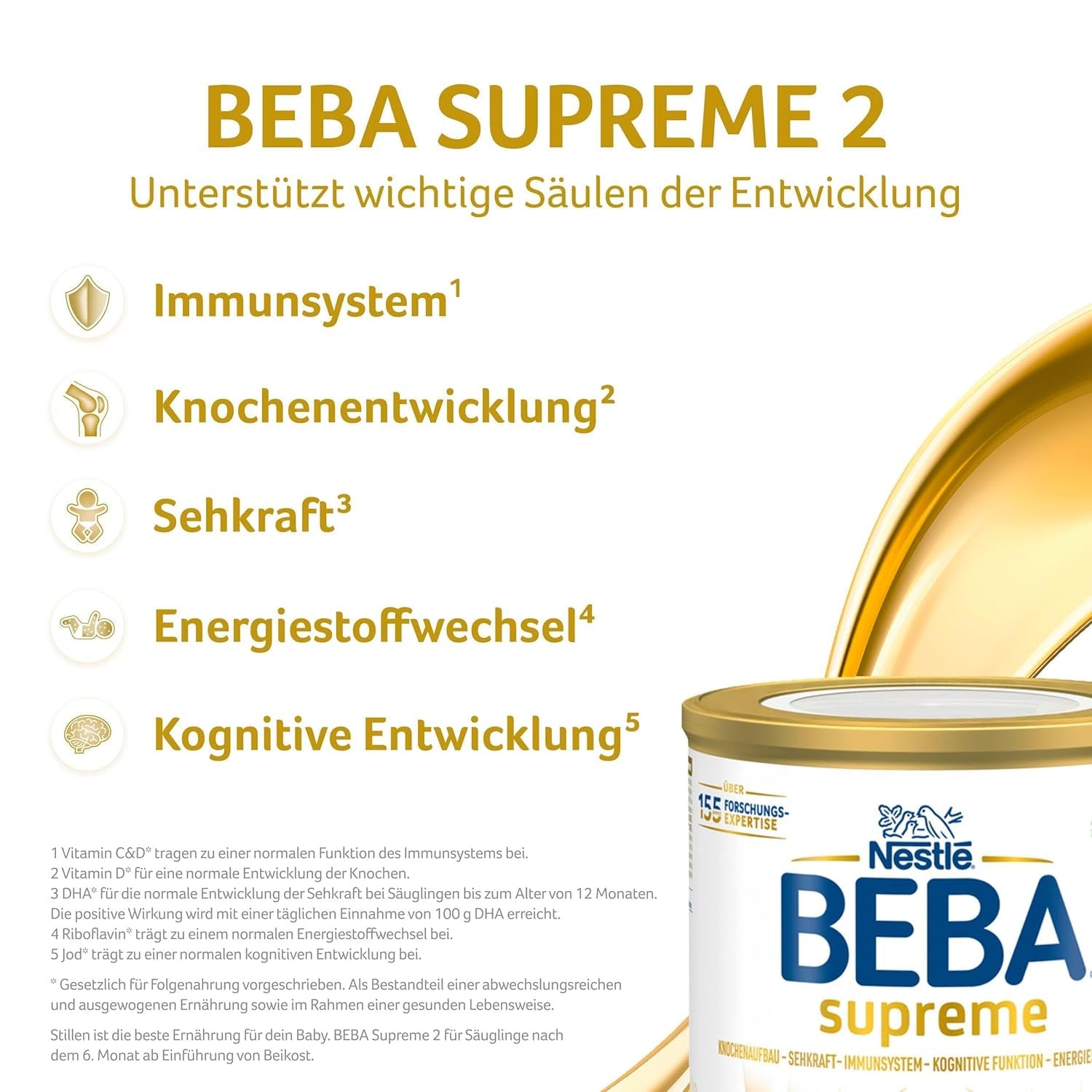 BEBA SUPREME 2 Latte di proseguimento dopo 6 mesi, solo lattosio, senza olio di palma, conf. da 6 (6 x 800g) Naty Shop
