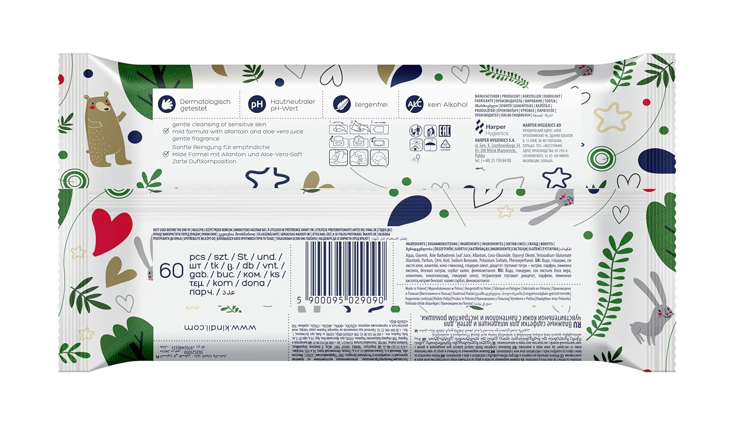 Salviettine umidificate per neonati Kindii Natural Balance – (1 x 60 pz.) Salviette umidificate per neonati e bambini – Protettive, Aloe Vera, Fragranza delicata – 60 pz.