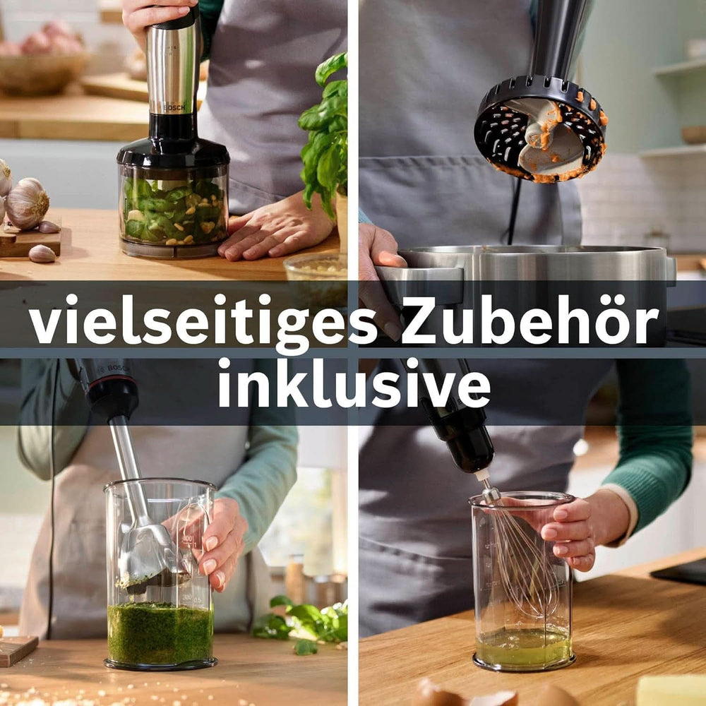 Bosch Stabmixer Ergomaster Serie 6 MSM6M623, 10 Jahre Motorgarantie, Edelstahl-Klingen, Verschleiãÿfreie Keramik-Kupplung, Luftkühlung, Zerkleinerer, Kartoffelstampfer, Schneebesen, 1000 W, Edelstahl Kitchen Naty Shop