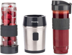 H.Koenig Smoothie Maker SMOO9 - Mini Robot da cucina - Mini Frullatore - 300 Watt - 570 Ml - Edelstahl - 2 Kunststoffflaschen - Bpa-Frei, Grau Kitchen Naty Shop