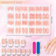 360 de bucăți unghii artificiale franțuzești, unghii false dreptunghiulare medii, false, naturale, DIY, vârfuri false cu pilă de unghii, pentru doamne și femei