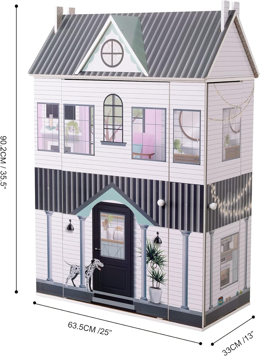 Olivia'S Little World Dreamland Farmhouse Casa delle bambole interattiva in legno per bambini 3 piani con 13 accessori per mobili per bambole Bianco TD-13632A Case delle bambole Naty Shop