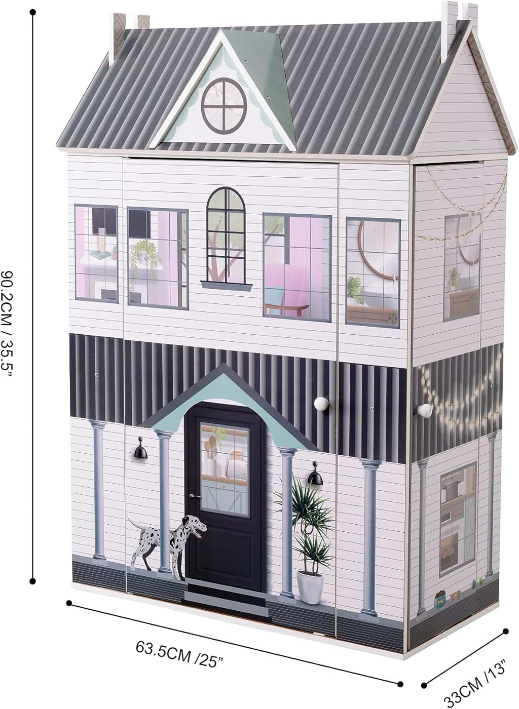 Olivia'S Little World Dreamland Farmhouse Kids Interactive Wooden Dollhouse 3 etaje cu 13 accesorii de mobilier pentru păpuși alb TD-13632A Casute de papusi Naty Shop
