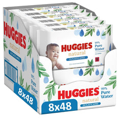 Salviette umidificate Huggies naturalmente biodegradabili per bambini sensibili, 8 x 48 salviette, confezione sfusa