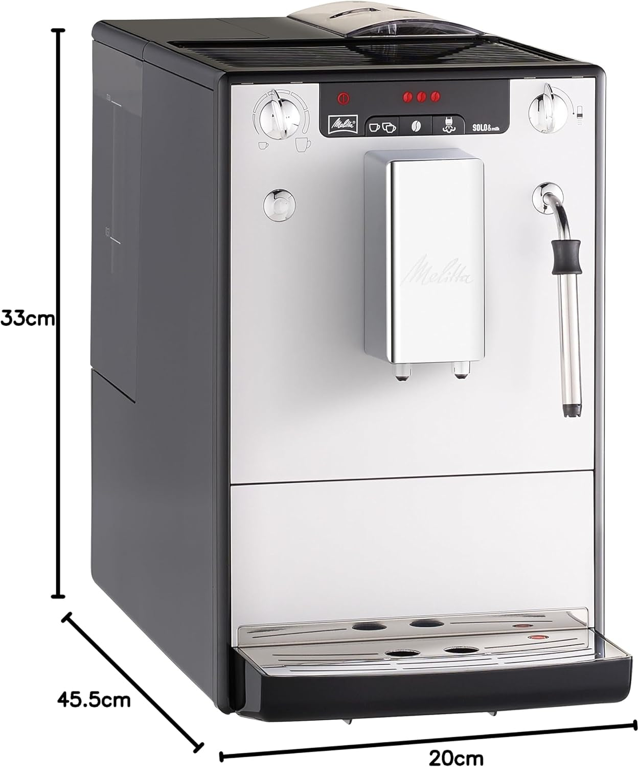 Melitta Solo & Milk - aparat de cafea subțire complet automat cu spumator de lapte, aparat de cafea cu rezervor de apă detașabil, de exemplu cafea sau cappuccino, argintiu