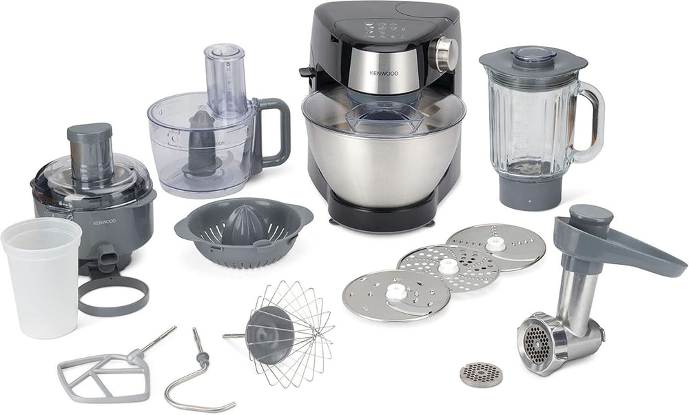 Kenwood Prospero+ KHC29A.R0SI Macchina da cucina, 4,3 L Edelstahlschüssel, Inkl. 10-Teiligem Zubehör-Set Mit Fleischwolf, Glas-Mixer, Zitruspresse, Entsafter Und Mehr, Inkl. Easyweigh Waage, 1000W, Argento Madre e bambino Naty Shop Schwarz Inkl. 9 Accessori