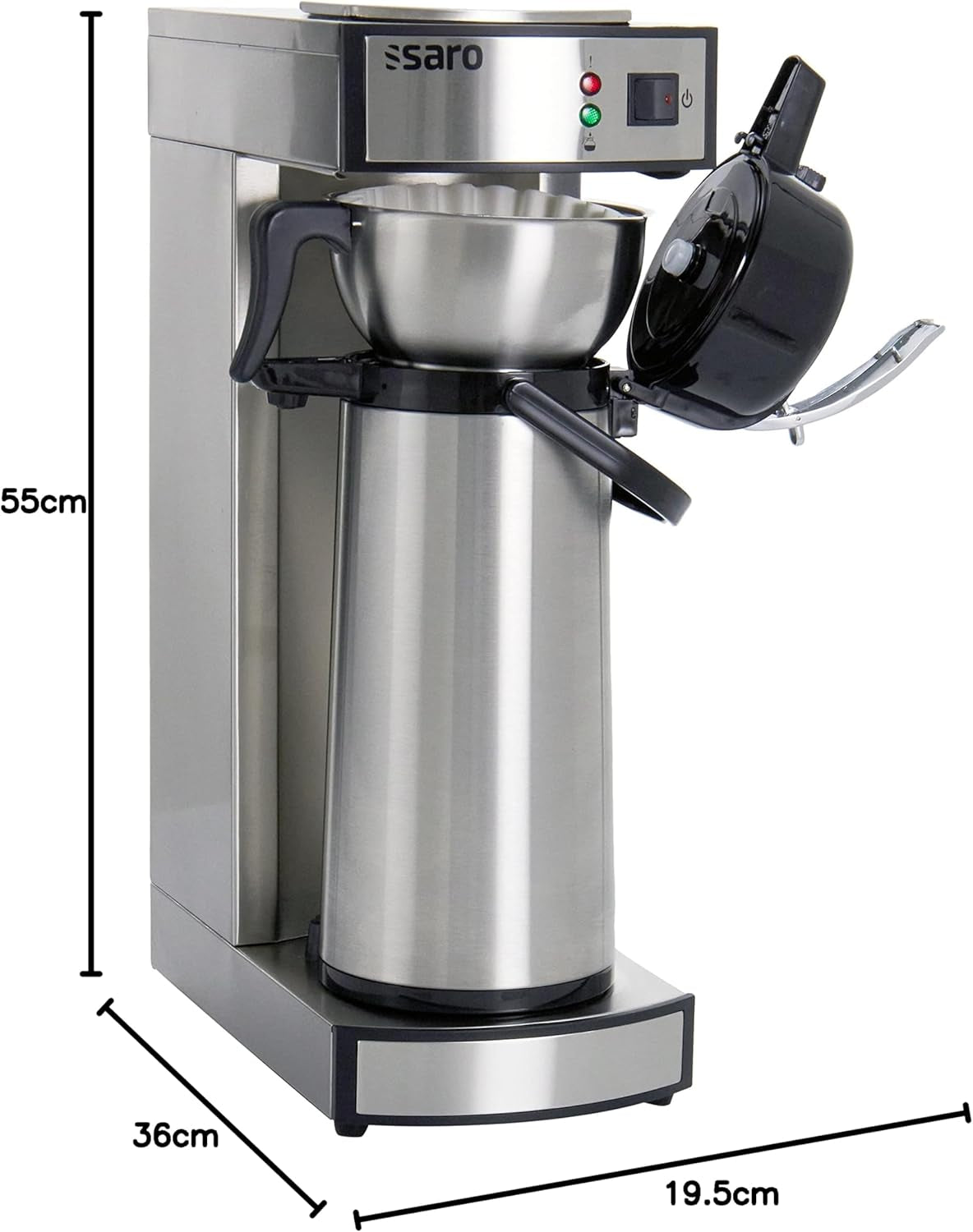 Espressor Saro, inclusiv carafă cu pompă izolată din oțel inoxidabil – 2,2 l – timp de preparare aprox. 5–6 min – protecție la mersul fără apă – 2,069 kW – model THERMO 24