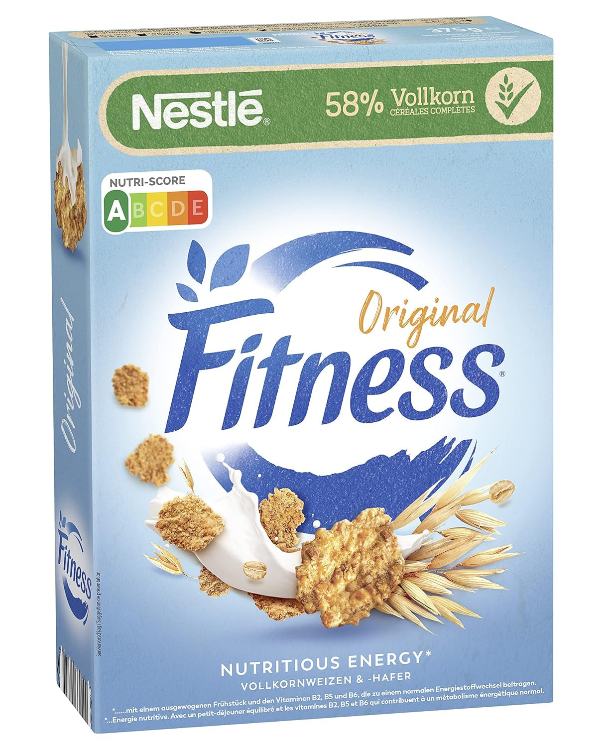 Cereali per la colazione Nestlé Fitness realizzati con il 57% di cereali integrali, meno zuccheri Cereali per la colazione con vitamine B2, B6, calcio e ferro, confezione da 7 (7 x 375 g)
