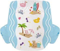 CutiePlusU Pannolini per adulti, confezione da 10, pannolini usa e getta per donne e uomini, massima assorbenza durante la notte - I Love Summer (taglia media 71-96 cm)