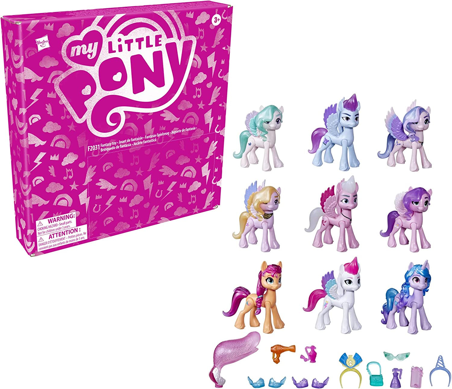 My Little Pony F2031, a New Generation Royal Gala Collection, jucării pentru copii, 9 figurine ponei, 13 accesorii, poster Papusi Naty Shop