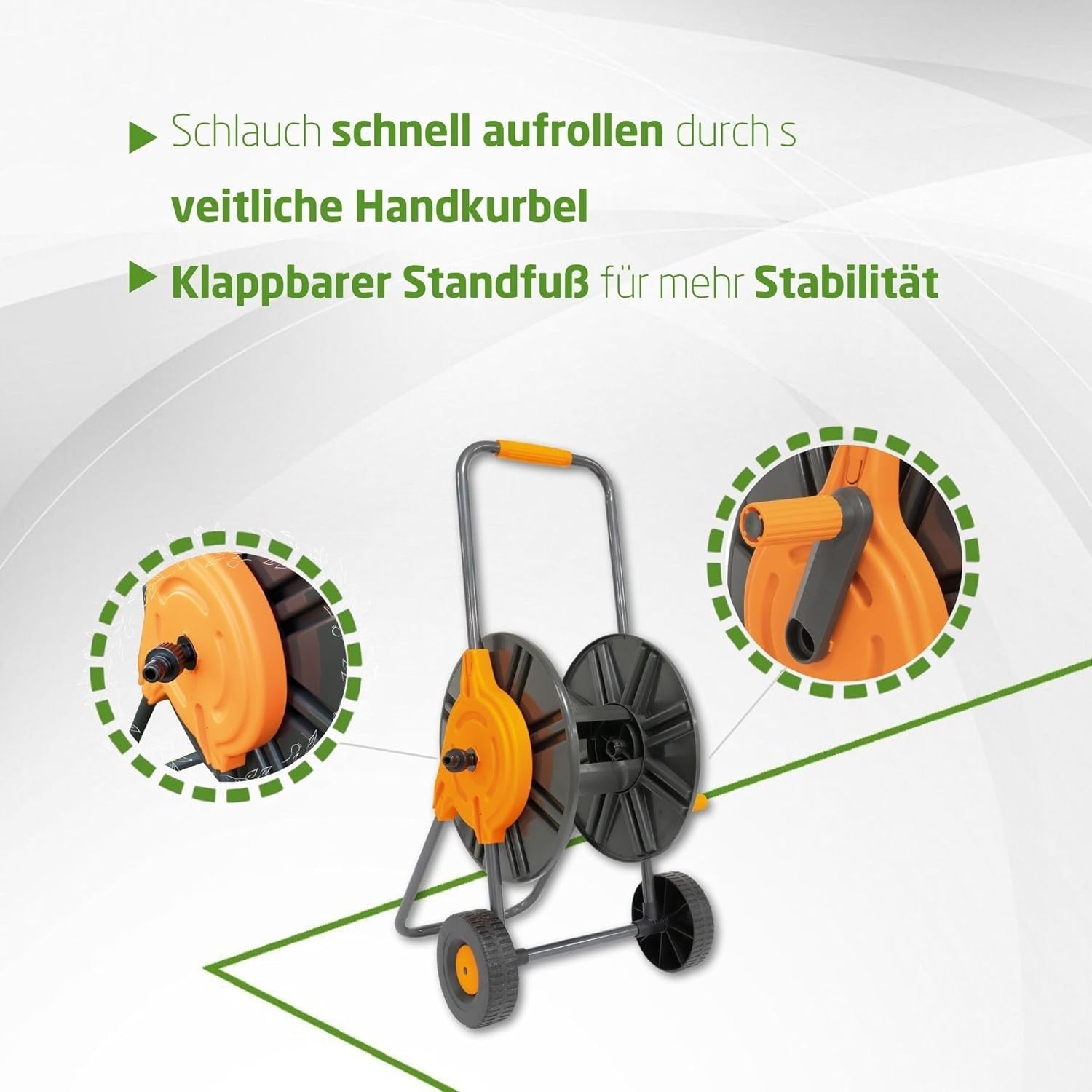 Amig - Rolă de furtun | pentru furtunuri de 1/2" | max. 60 m rulată | cu manivelă pentru înfășurare ușoară | polipropilenă | portocaliu și gri