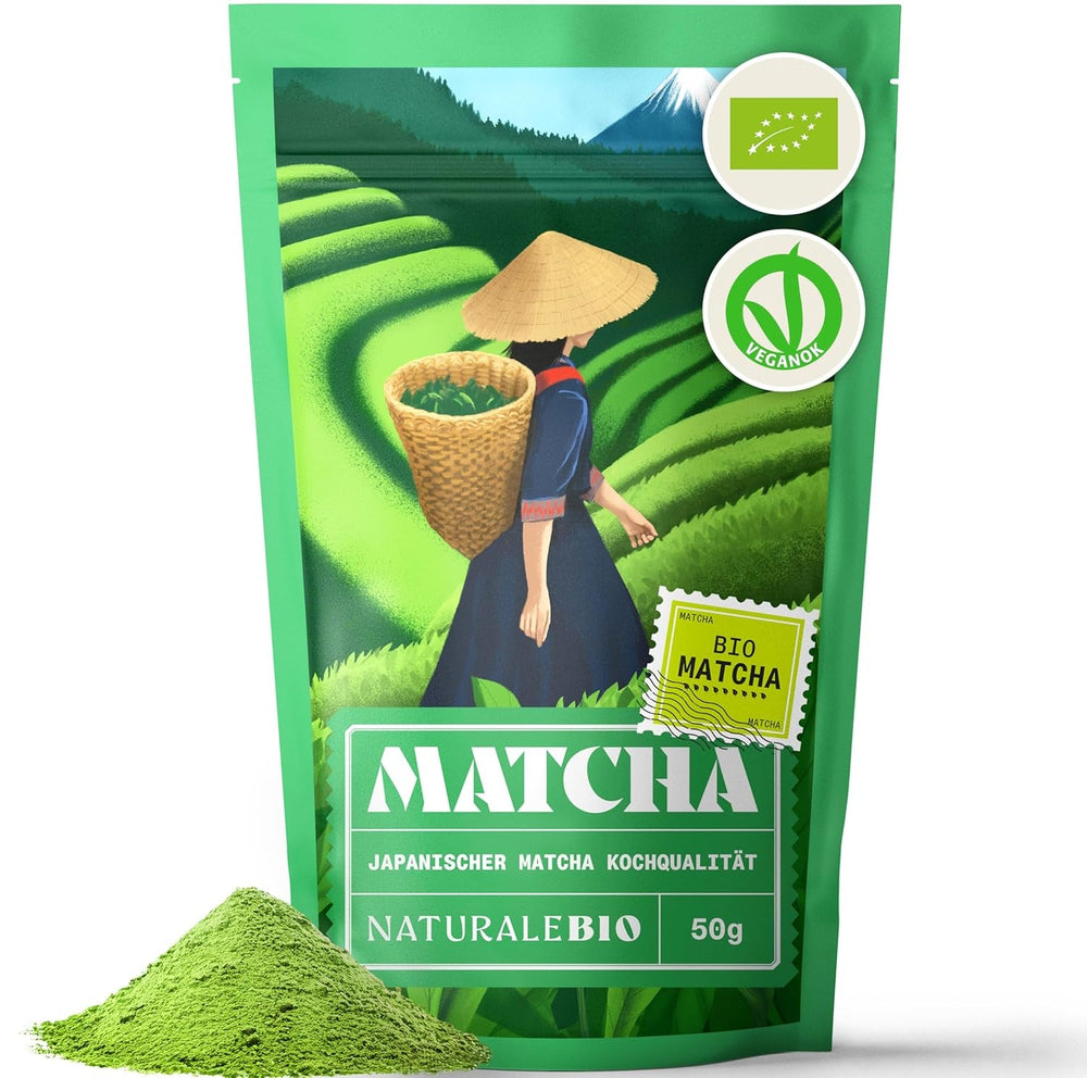 Naturalebio BIO Ceai verde pudră 100 g. Pentru gătit și coacere. Matcha japonez original. Ceai verde din Japonia, vegan, fără gluten și fără OMG. Produs organic natural.