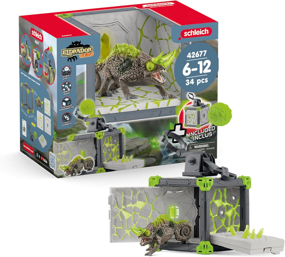 SCHLEICH ELDRADOR Creatures | Battle CAVE Schattenassel 42675 | Set aus ELDRADOR Battle Cave mit Monster und Schattenkristall | Battle Caves zur Arena stapelbar | Spielzeug ab 7 Jahren | 34 Teile