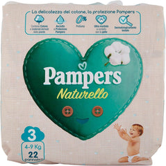 Pampers Naturello Midi, 22 pannolini, taglia 3 (4-9 kg)
