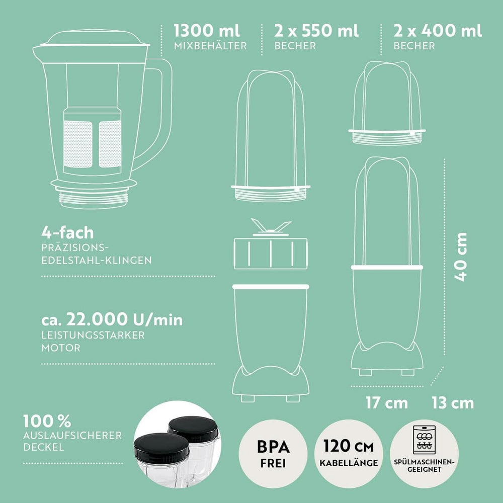 Gourmetmaxx Mr Magic Blender, Smoothie Maker con pacchetto accessori Xxl Naty Shop