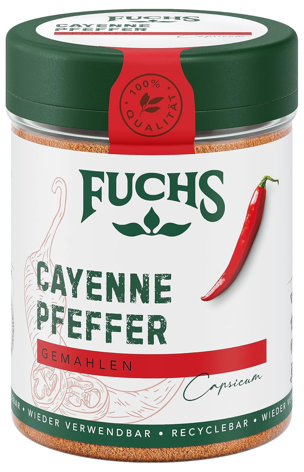 Fuchs Gewürze - Pepe di cayenna gemahlen - per einen scharfen Geschmack in tutti i tipi di piatti - ingredienti naturali - 60 g in wiederverwendbarer, recyclebarer Dose