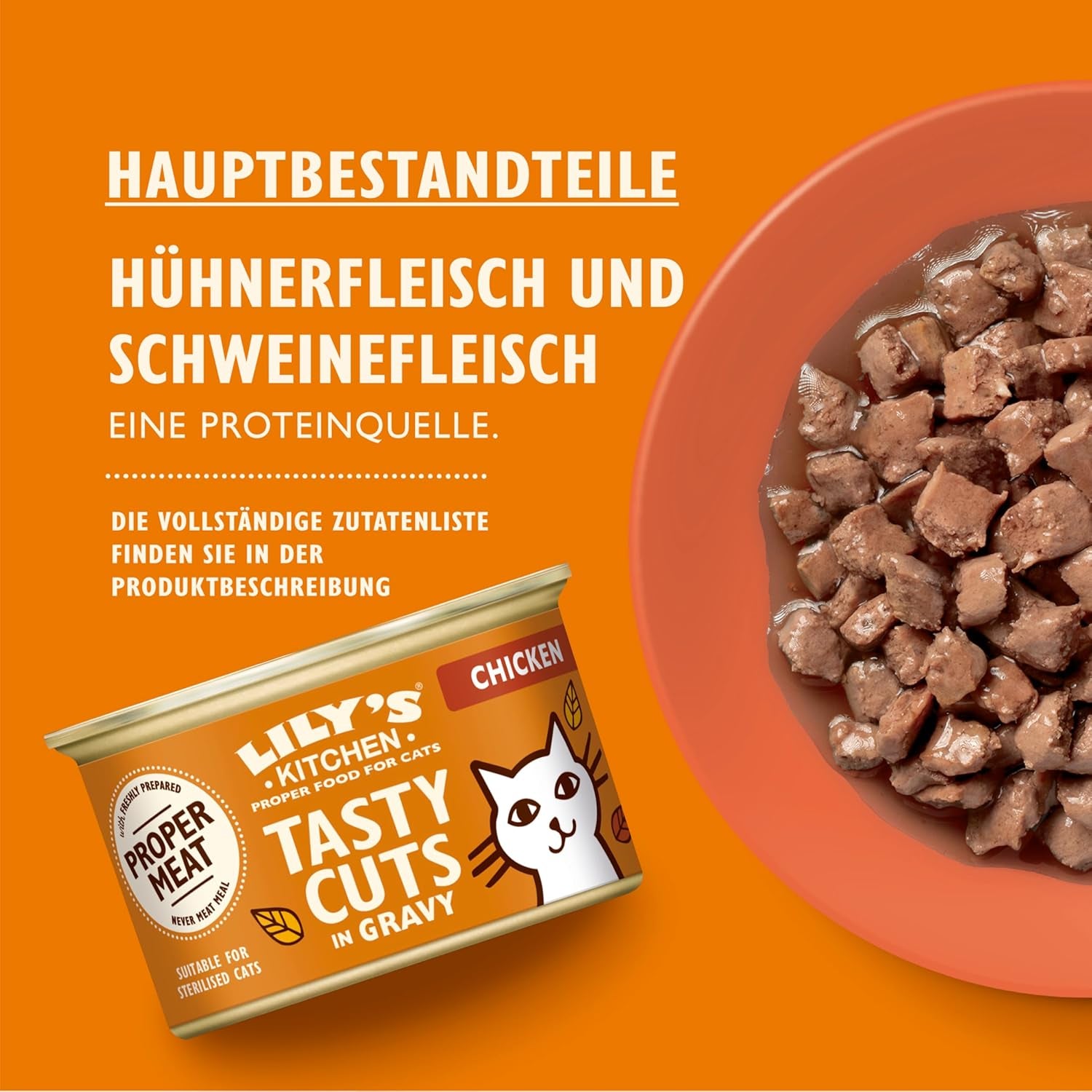 Bucătărie Lily's, preparată cu ingrediente naturale, bucăți delicioase în sos cu pui, hrană umedă pentru pisici adulte, conservă de 70g