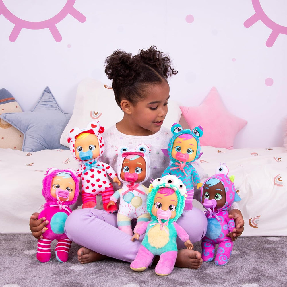 Cry Babies Tiny Cuddles Monster Momo, Plüsch-Baby-Puppe, Tiny Cuddles con pigiama personalizzato eines Monsters, das echte Tränen weint, Kinder ab 18+ Monaten