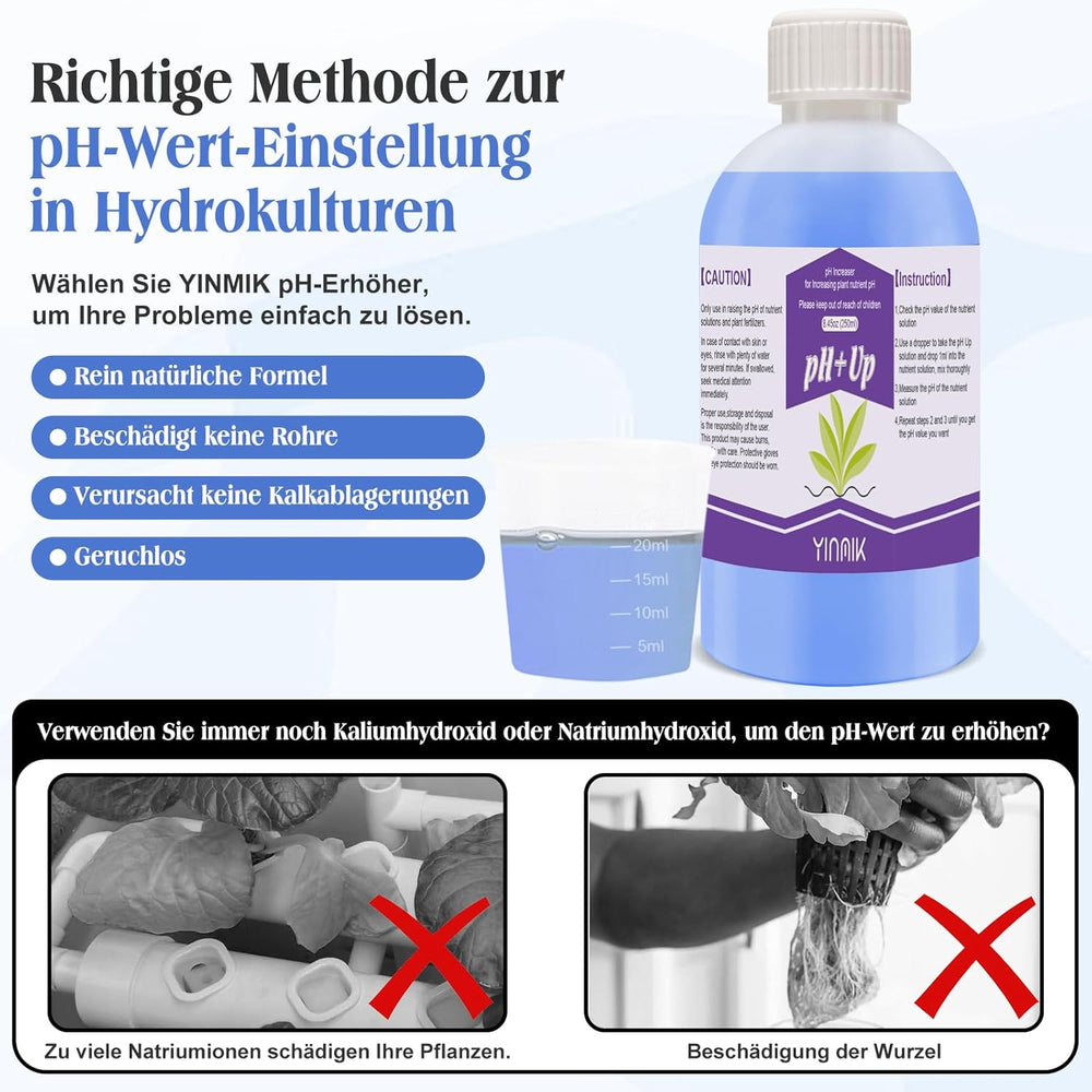 Regolatore di pH per coltura idroponica, liquido pH Up e pH Down, fluido regolatore di pH per abbassare o aumentare il valore del pH, tampone Premium 250 ml, adatto a tutti i sistemi idroponici (suolo e acqua)