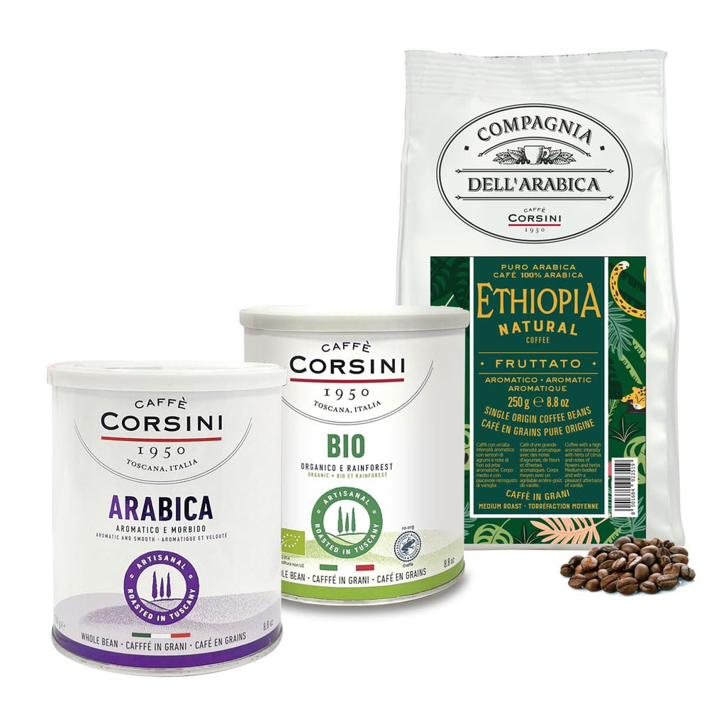 Caffè Corsini - Set Kaffeebohnen Aromatisch Bio & Fruchtige Aromen, Nachhaltig, 3x250g, Gesamt 750g