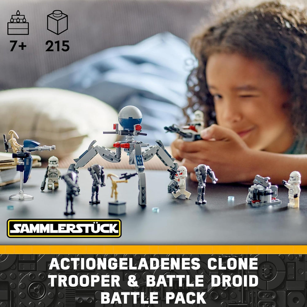 LEGO Star Wars 75372 Battle Pack Clone Trooper e Droide da battaglia, incl. 4 minifigure, 5 droidi e motocicletta speeder con shooter - Giocattolo di costruzione per ragazzi e ragazze dai 7 anni in su Set di costruzione Besuche den LEGO-Store