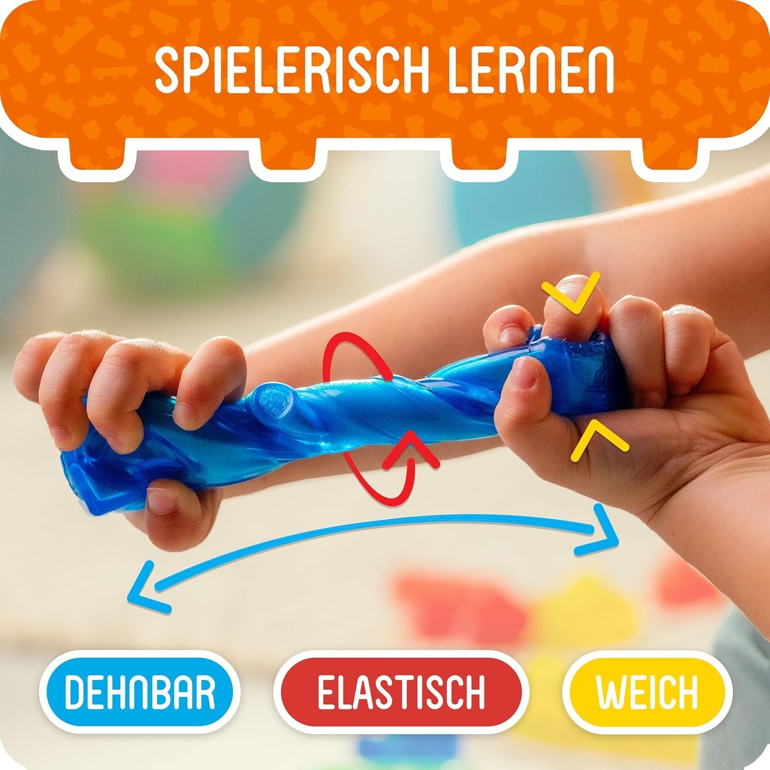 Jelly Blox - Traktor-Set, 12 taktile weiche Bausteine, Spiel mit Traktor und Bauer, Sinnesbaukasten für Kinder ab 2 Jahren, ausziehbare und Flexible Bausteine
