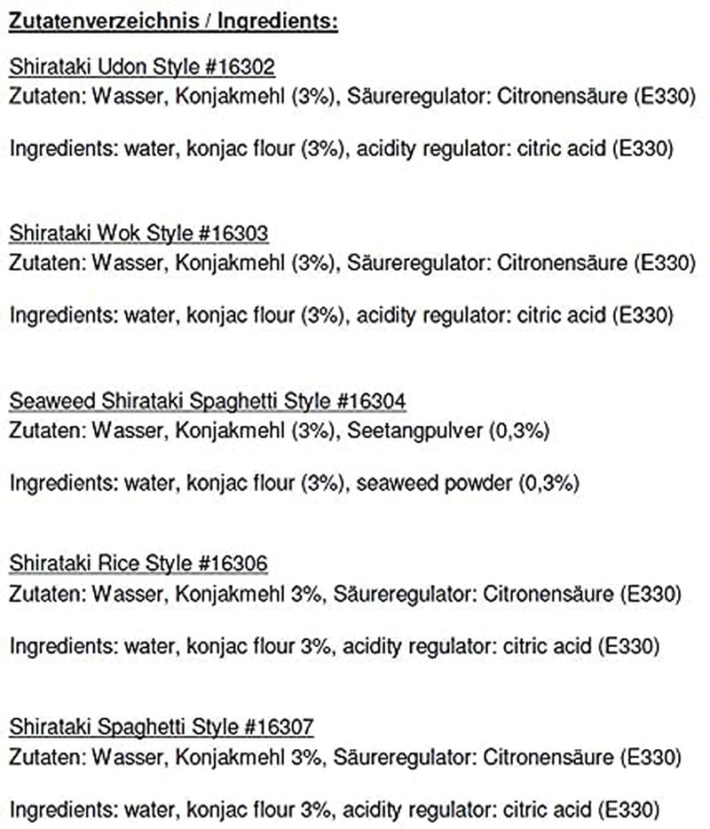 Miyata Shirataki Scatola mista di 5 diverse varietà, tagliatelle di farina Konjac, 5 confezioni (5 x 270 g)