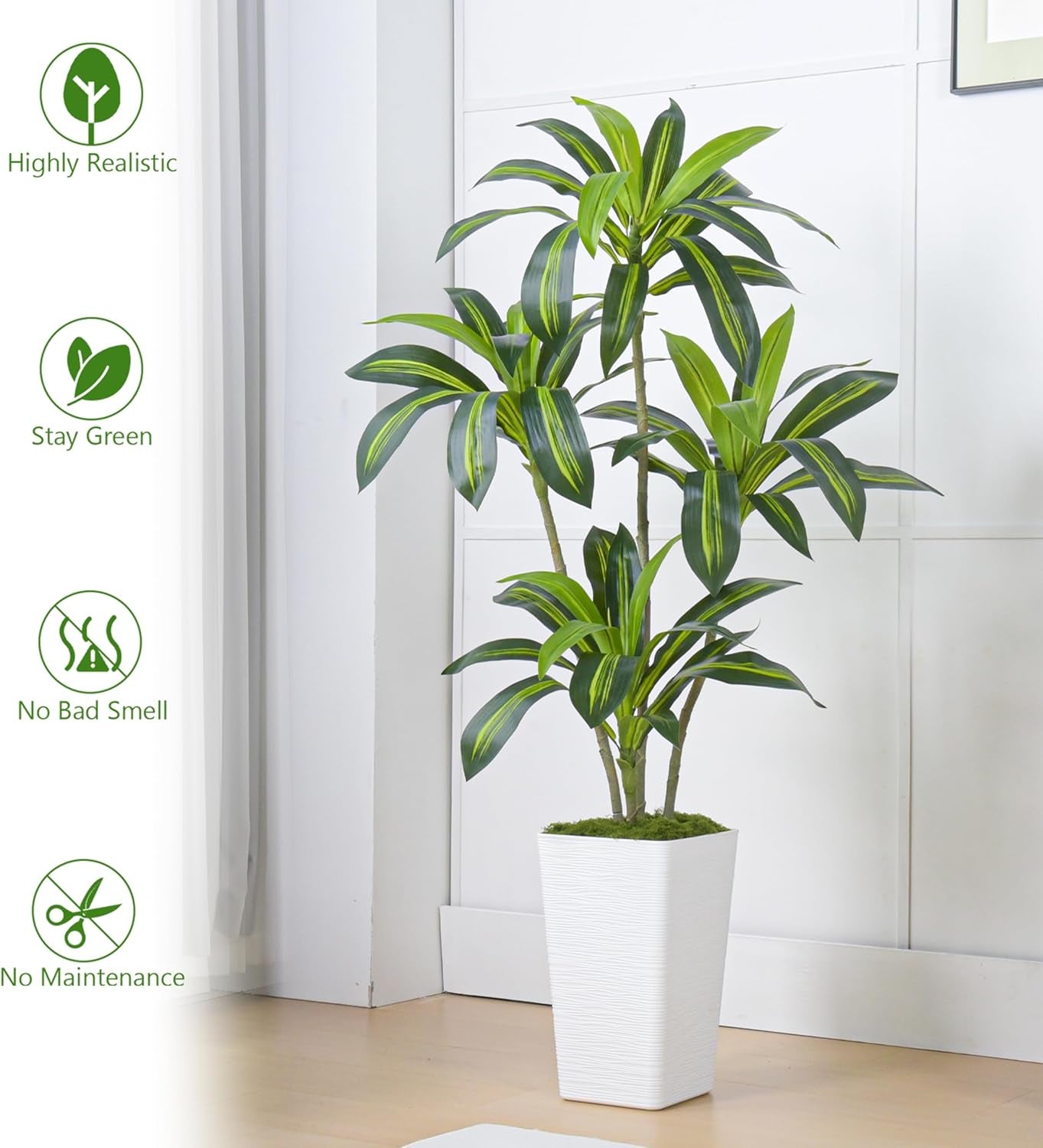 Künstliche Drachenbaum Pflanzen,Kunstpflanzen Groß Mit Weißes Hohes Pflanzgefäß,Kunstpflanzen Wie Echt Für Drinnen Und Draußen Haus Büro Moderne Deko,Artificial Plants Pflegeleicht (150Cm)