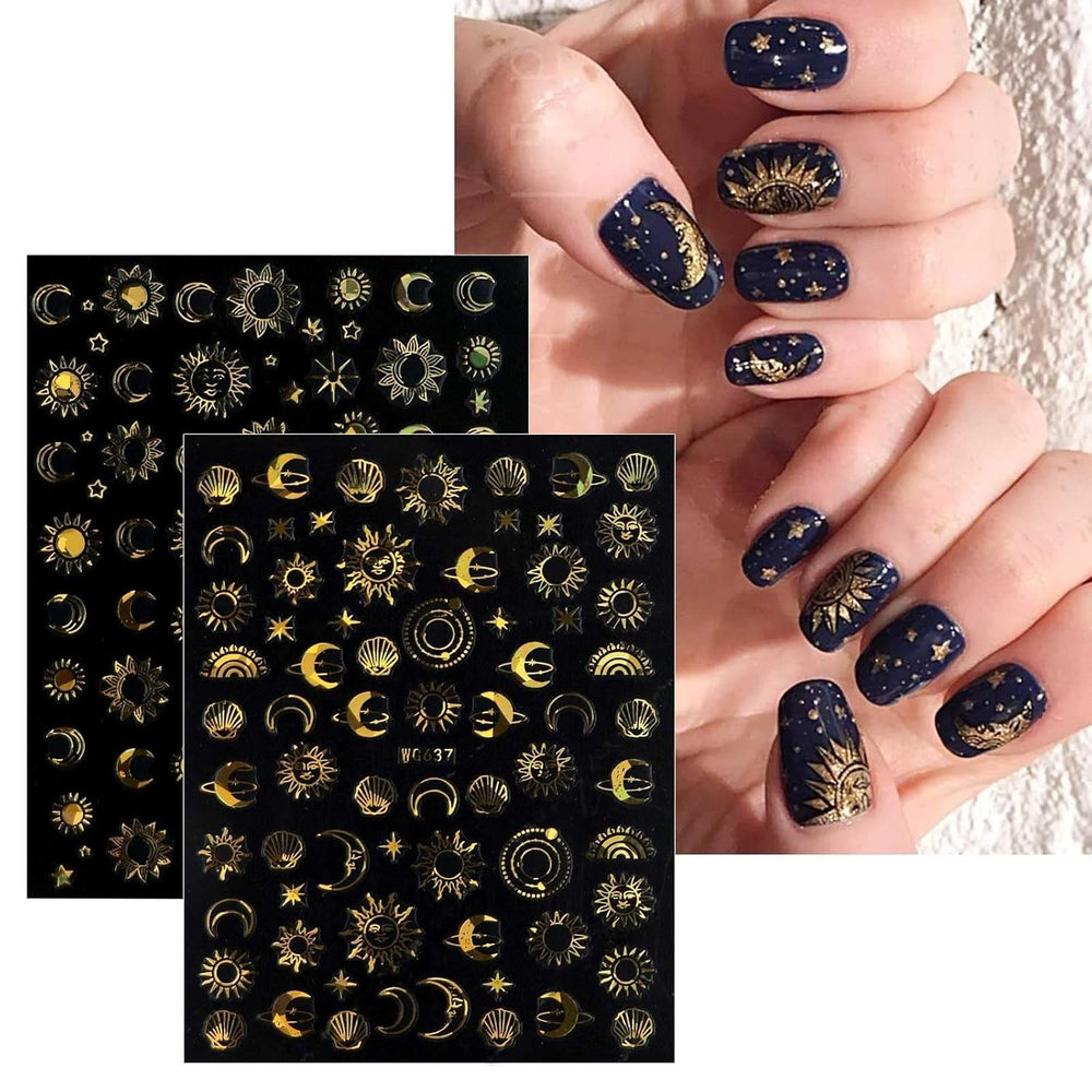 JMEOWIO Nagelsticker Mond Stern Sonne 10 Blatt Nail Art Sticker Selbstklebend Nagelaufkleber Bunt Dekoration Nageldesign Zubehör