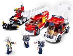 Sluban Klemmbausteine ​​​​SL95681, Feuerwehrfahrzeuge Set (490 Teile) [M38-B0811], Spielset, Klemmbausteine, Rettungskräfte, mit Spielfigur, Feuerwehr, bunt