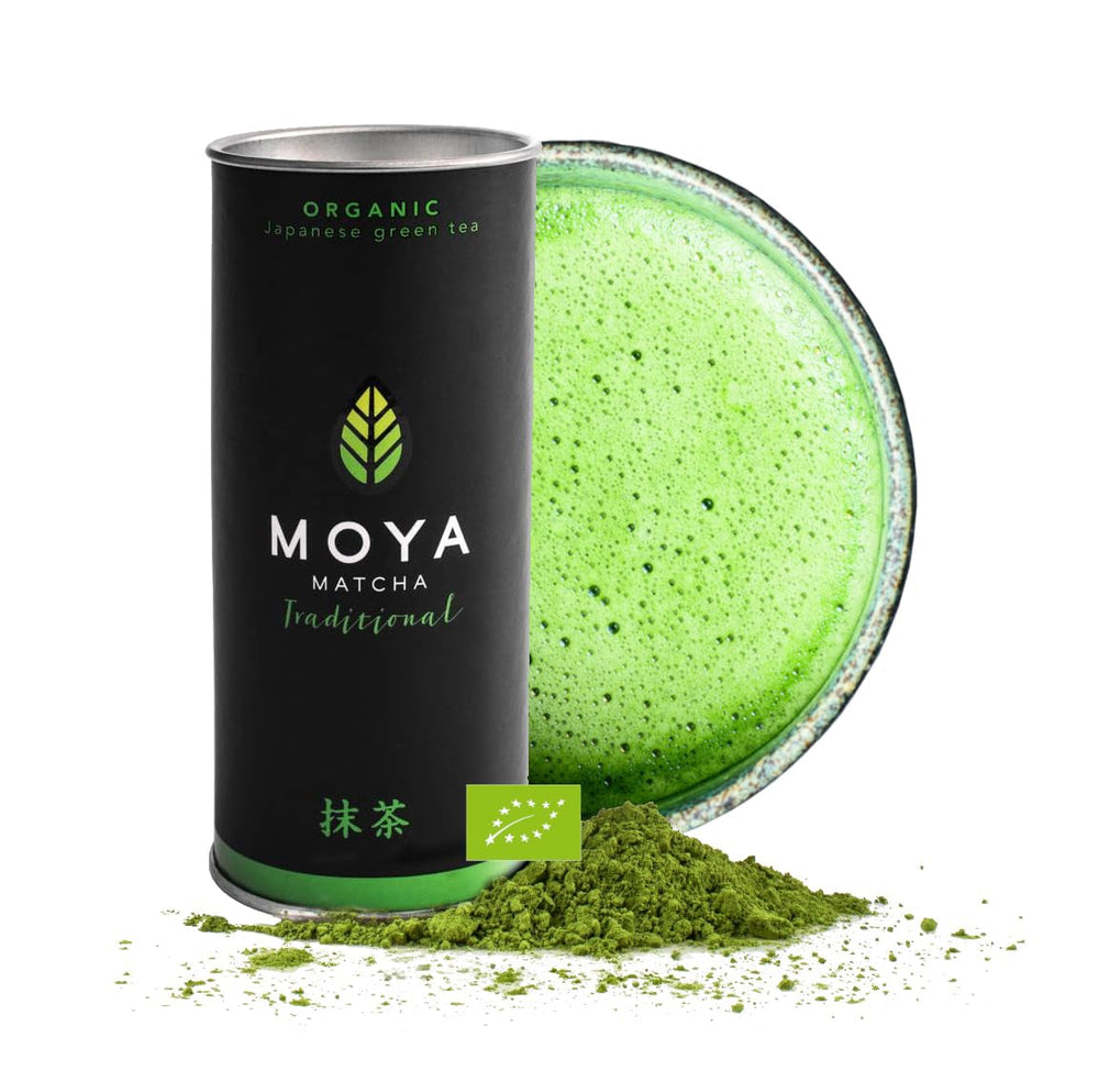 Moya Matcha ceai organic pudră verde | 100 g calitate tradițională de ceremonie 30 g | Cultivat și recoltat organic în Uji, Japonia | Perfect pentru a fi băut cu apă, latte matcha, smoothie-uri și limonade
