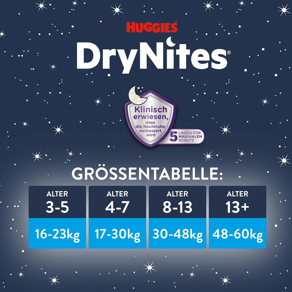 Huggies DryNites Pannolini per l'enuresi notturna per ragazze 13-circa 17 anni (48-60 kg) 33 pezzi (3 x 11) Confezione mensile Jumbo Slip per pannolini XL