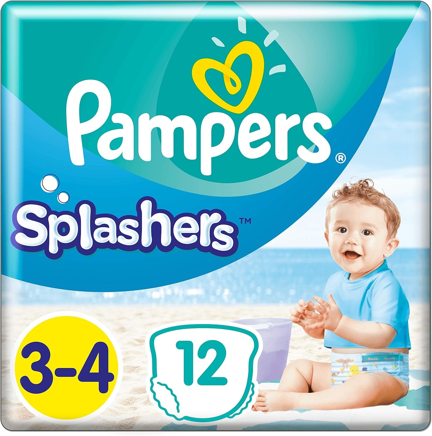 Pampers (vecchia versione), pantaloncini da bagno usa e getta Splashers - Taglia 5/6 (14 kg+) - Scatola da 8 confezioni da 10