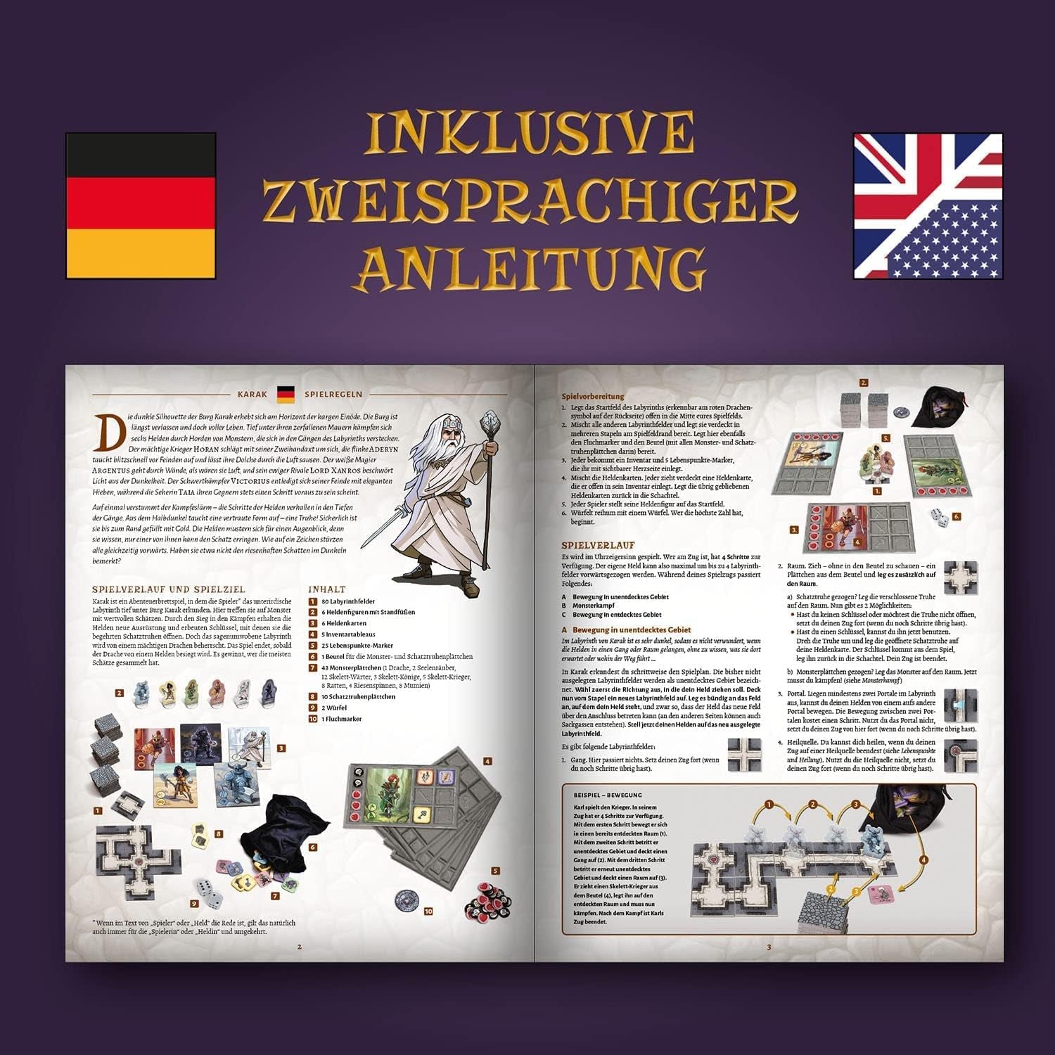 Kosmos 682286 Karak - Inizia l'avventura, gioco avvincente per bambini dai 7 anni in su, 2-5 giocatori, gioco di avventure fantasy, gioco da tavolo con dadi, istruzioni in tedesco, grigio