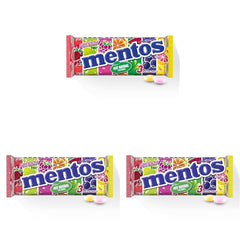 Mentos Fruit Dragees Arancia Limone Fragola Caramelle Gommose Al Gusto Di Frutta (3 Rotoli), Vegan (Confezione da 3)