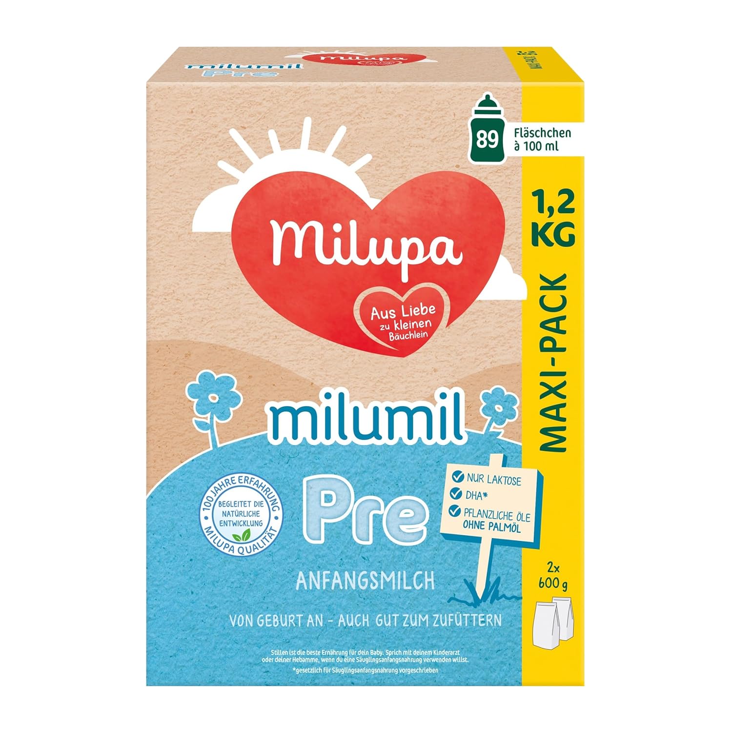 Milupa Milumil Pre, Latte in polvere per neonati - Con importanti nutrienti e senza olio di palma - 800 g Naty Shop 1.2 Kg Milumil Pre
