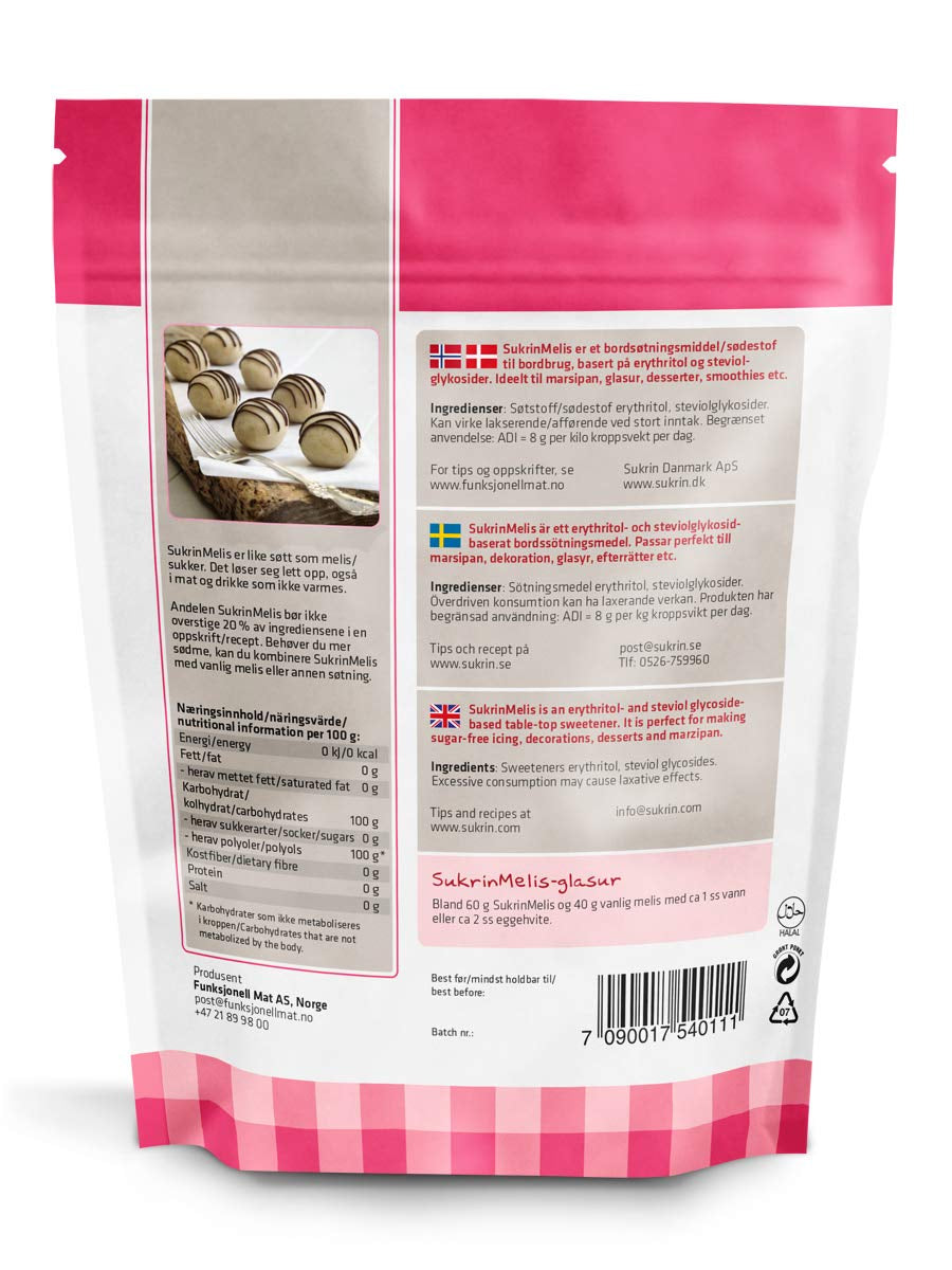 Sukrin Melis Zuckerersatz, Die Natürliche Alternative Zu Puderzucker Ohne Kalorien, 1Er Pack (1 X 400 G) Dolcificanti Naty Shop