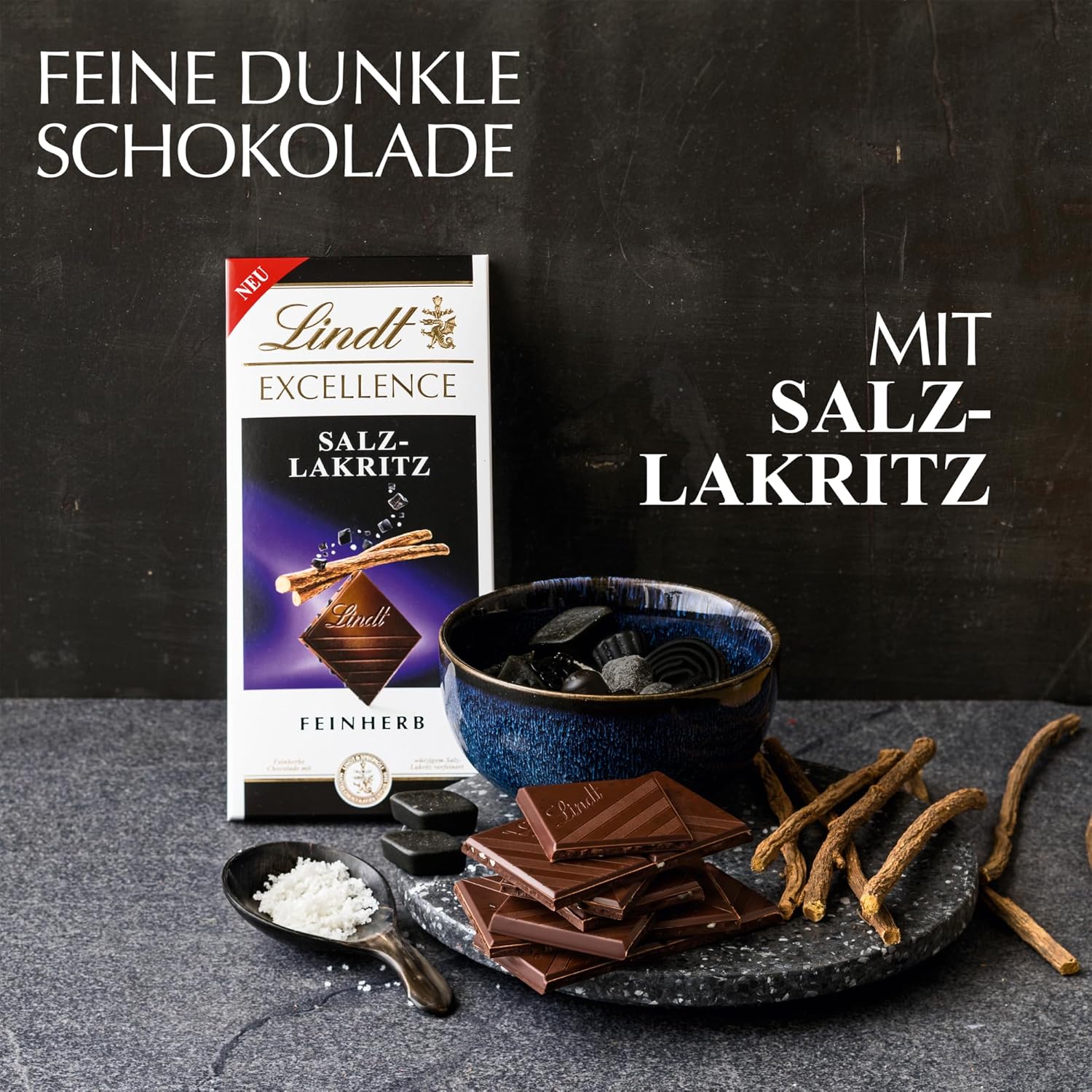 Lindt Excellence Sweet Salted Wood - Tavoletta Cioccolato Fondente 100g - Gusto Intenso Di Cacao
