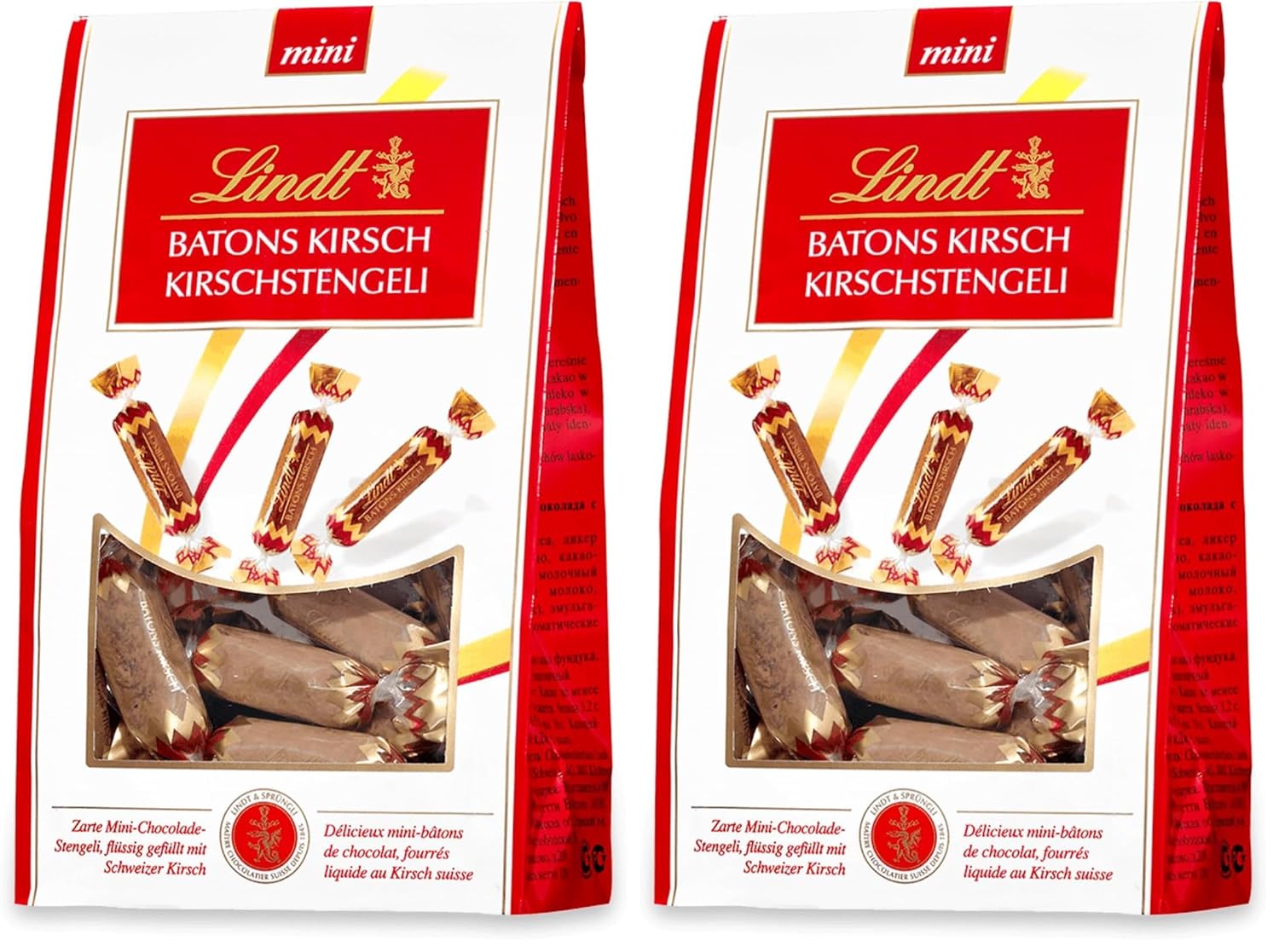 Lindt Cherry Mini Stick - Bastoncini di cioccolato con liquore svizzero alla ciliegia, delizioso regalo con alcol