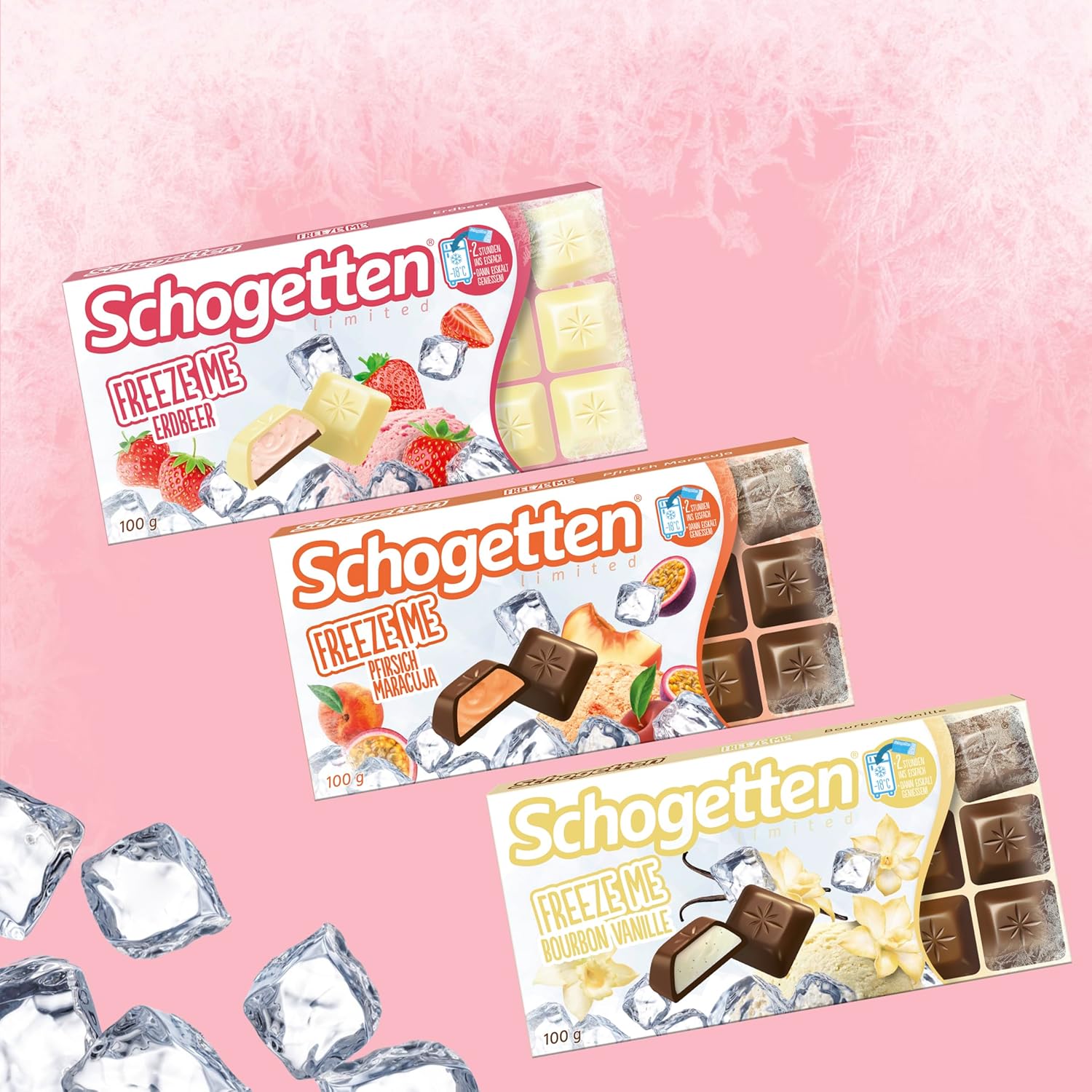 Schogetten Freeze Me Strawberry Limited Edition - Gelato freddo al cioccolato con intenso sapore di fragola